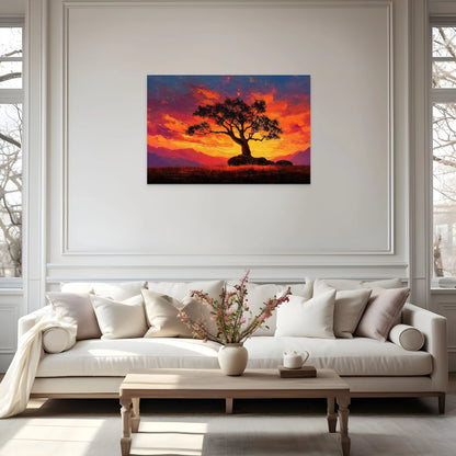 Tableau Peinture Coucher de Soleil - Arbre Solitaire