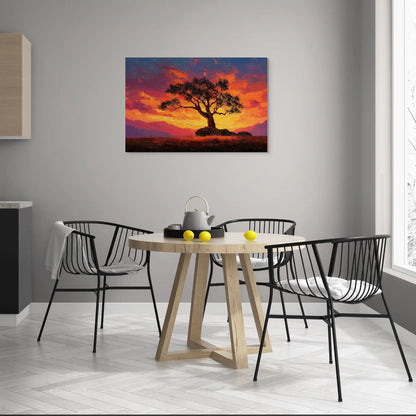 Tableau Peinture Coucher de Soleil - Arbre Solitaire