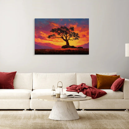 Tableau Peinture Coucher de Soleil - Arbre Solitaire