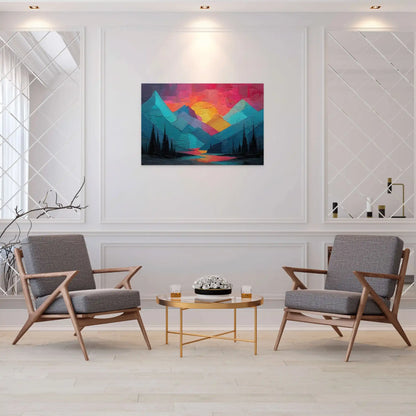 Peinture Coucher de Soleil - Montagne Lointaine