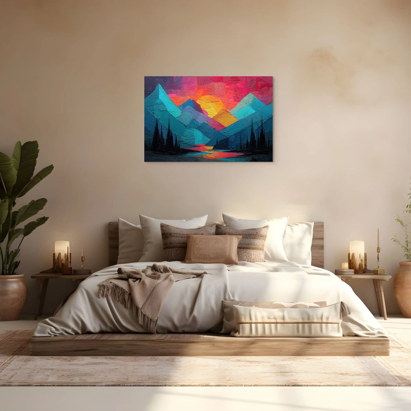 Peinture Coucher de Soleil - Montagne Lointaine