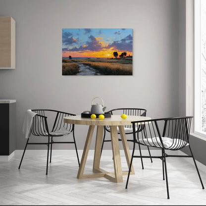 Peinture Coucher de Soleil Simple : Sérénité Champêtre