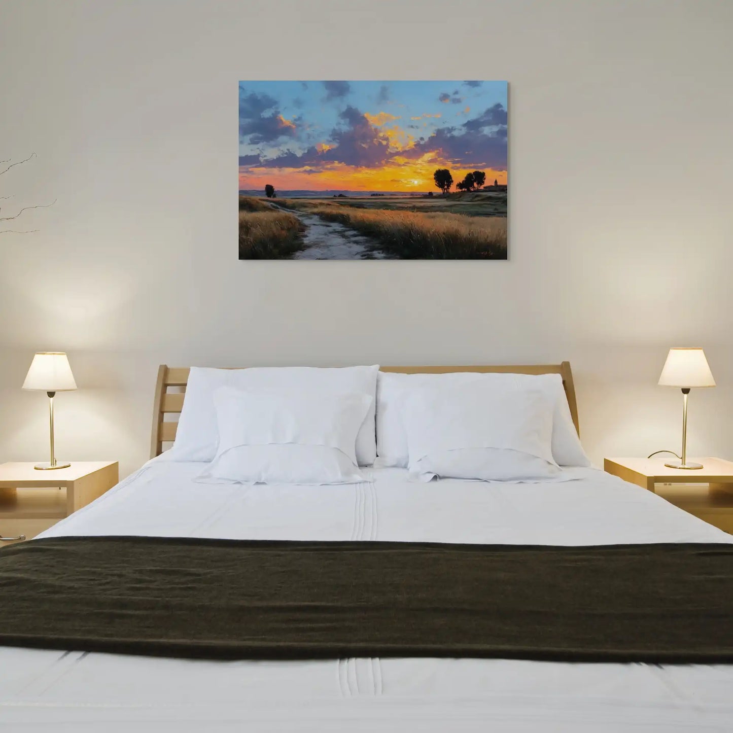 Peinture Coucher de Soleil Simple : Sérénité Champêtre