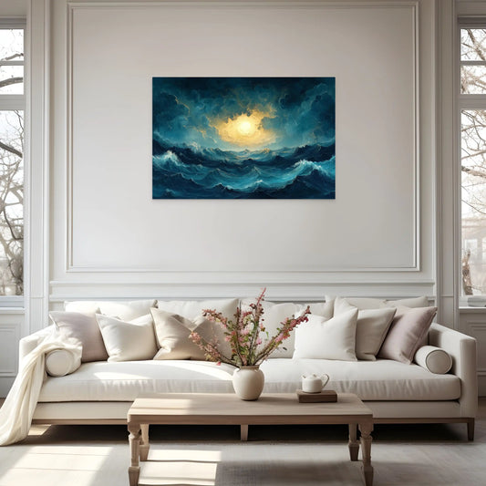 Peinture Coucher de Soleil Mer : Tempête Dorée