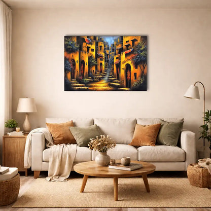 Peinture Déco Africaine - Ruelle Ocre de Médina