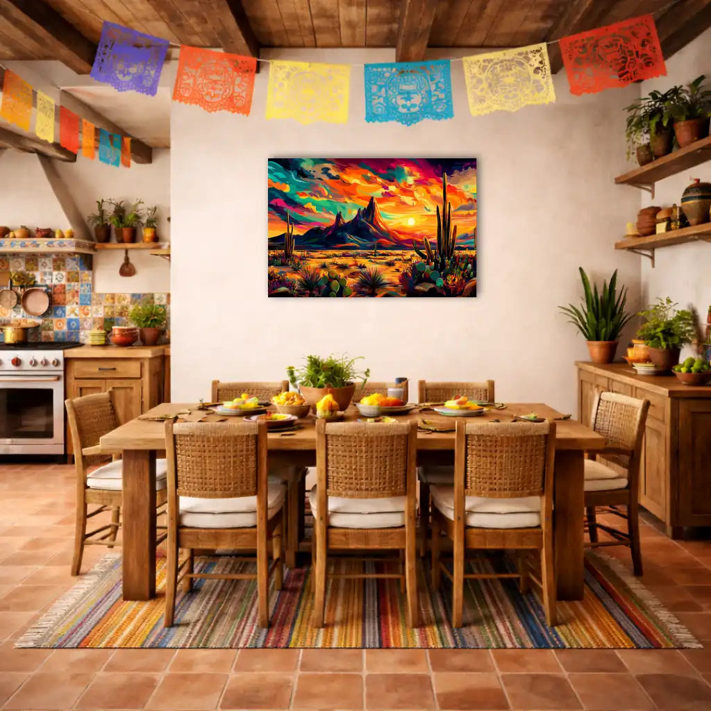 Mexikanische Wüste – Karges Panorama und glühender Himmel – Kunstdruck