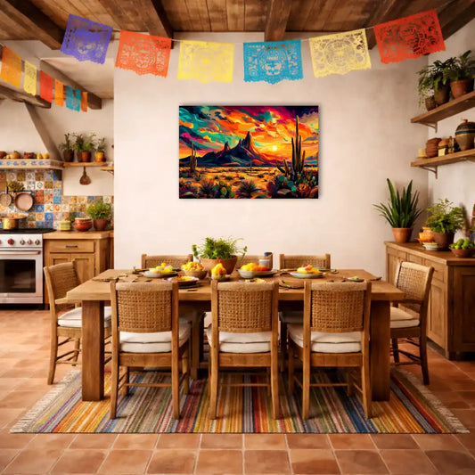 Peinture du Désert Mexicain - Paysage Aride et Ciel Incandescent