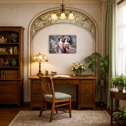 Jugendstil-Gemälde – Schwestern mit Heiligenscheinen