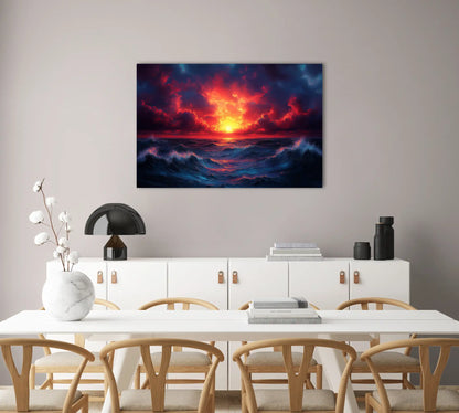 Tableau Mer Couchant : Symphonie Écarlate