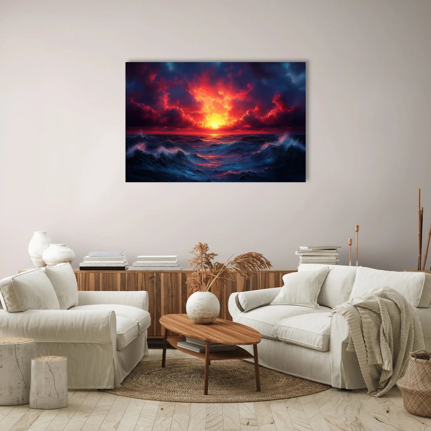 Tableau Mer Couchant : Symphonie Écarlate