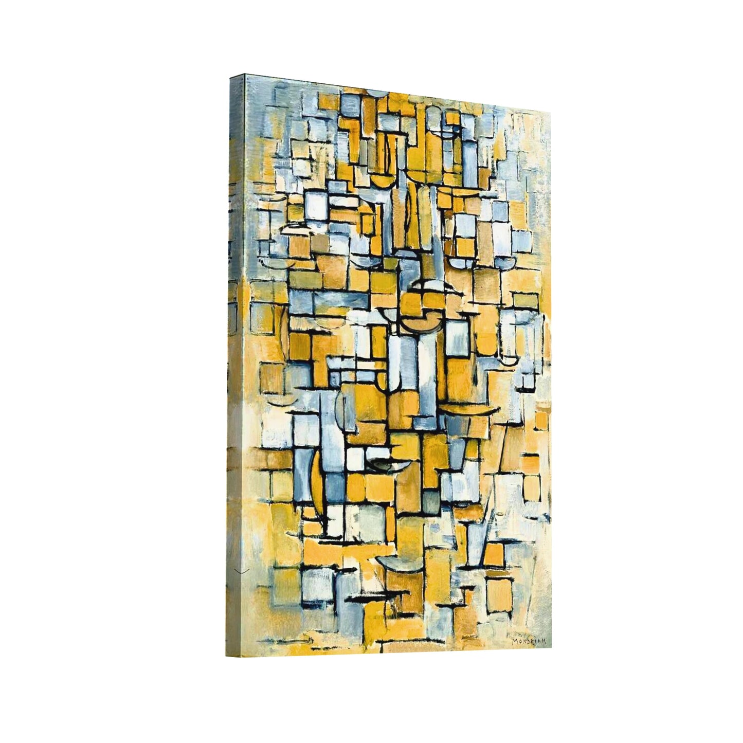 Product Hero 3D WebP Piet Mondrian – Tableau n°1 : rythmes cubistes en ocre et gris - Art Virtuoso