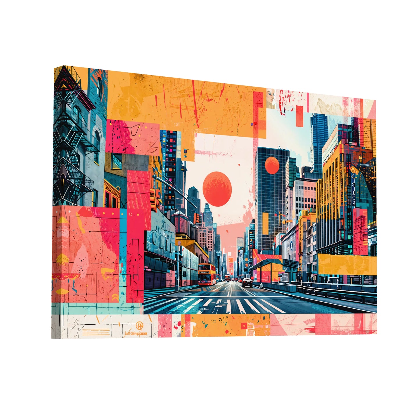 Product Hero 3D WebP Tableau Pop Art - Street Art - Ville en Patchwork - Art Virtuoso