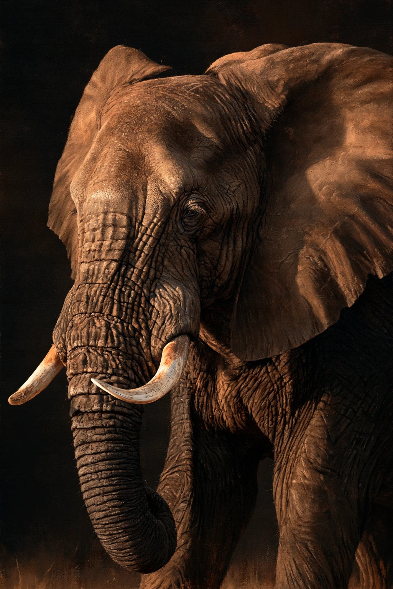 Portrait Éléphant Chiaroscuro - impression sur toile, format L