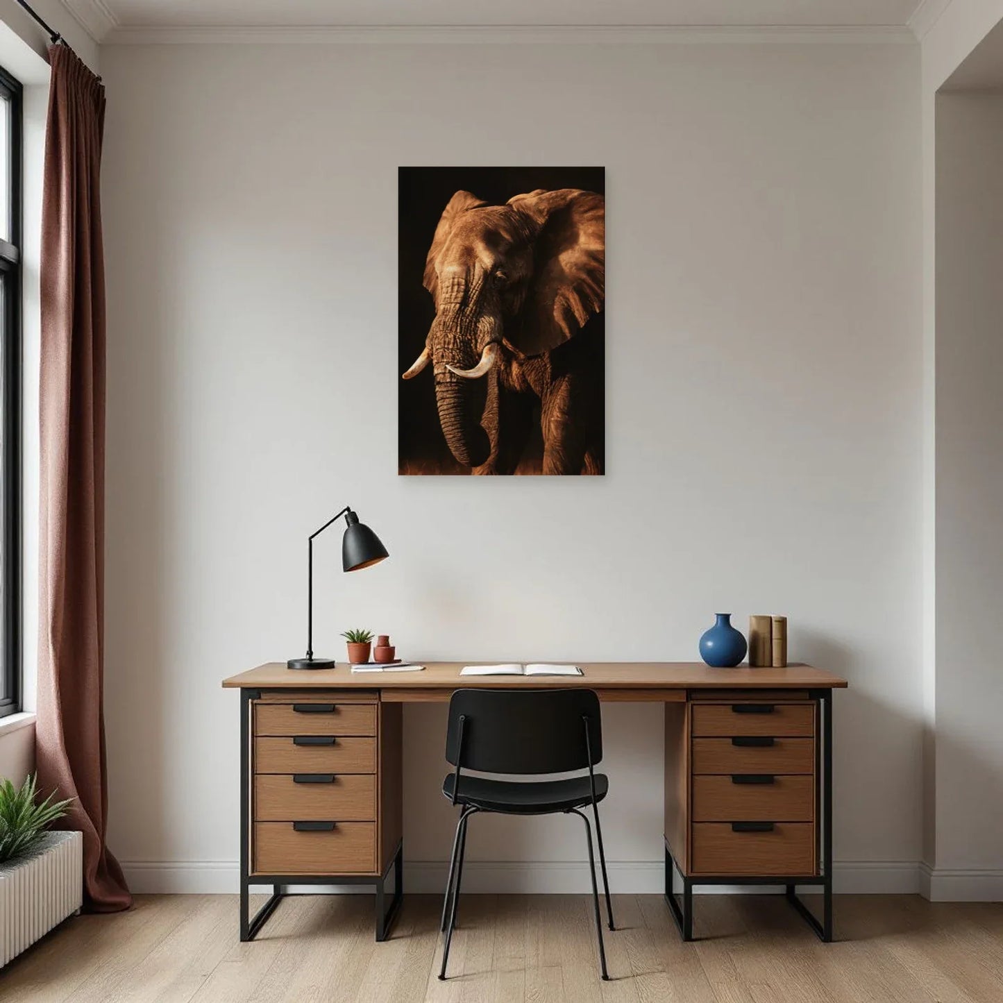 Portrait Éléphant Chiaroscuro dans un bureau - Art Virtuoso