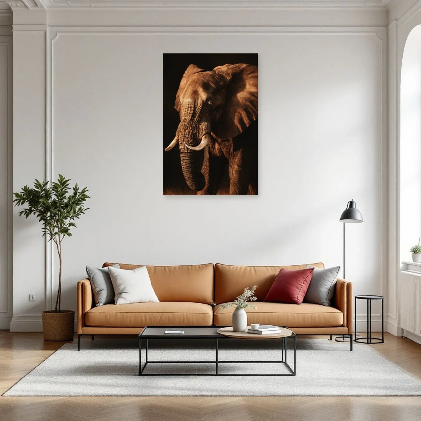 Portrait Éléphant Chiaroscuro dans un salon - Art Virtuoso