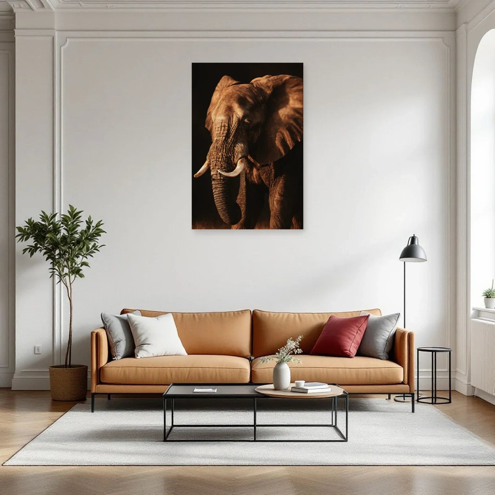Portrait Éléphant Chiaroscuro dans un salon - Art Virtuoso