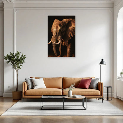 Portrait Éléphant Chiaroscuro dans un salon - Art Virtuoso