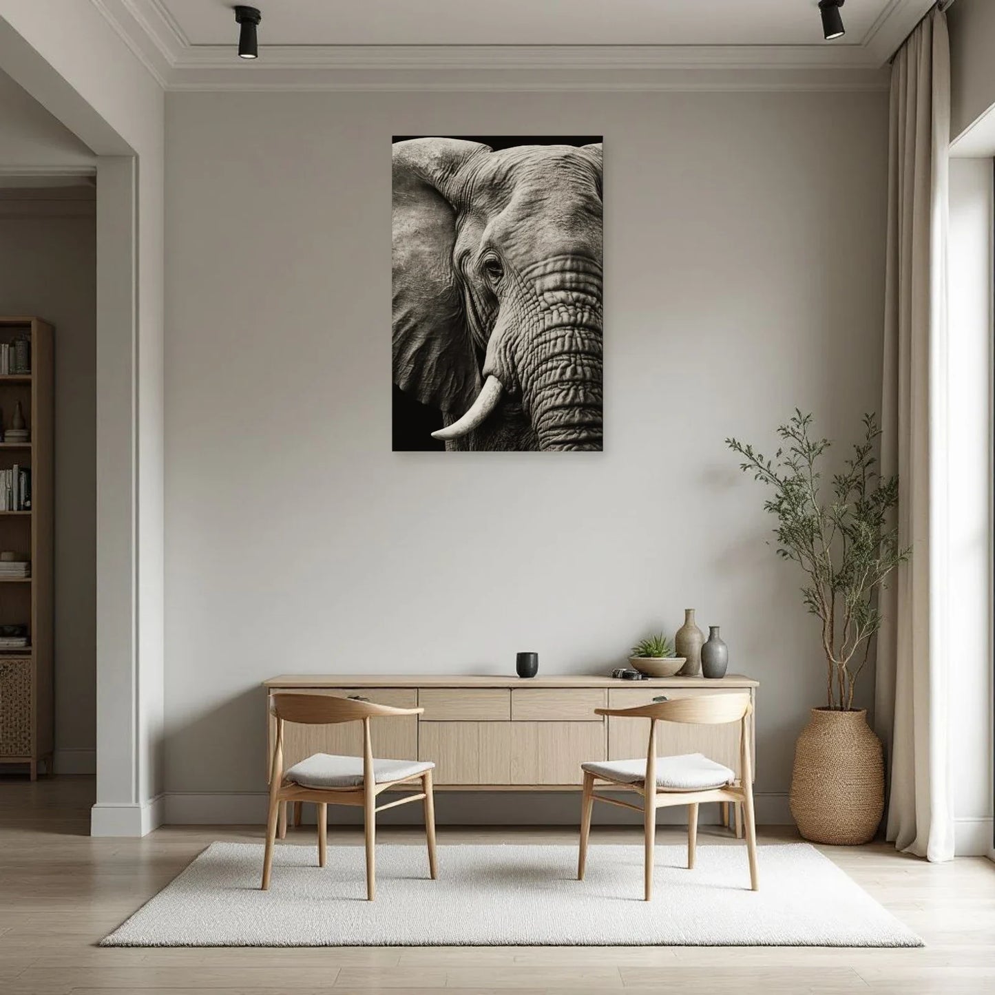 Portrait Éléphant Macro dans une salle à manger - Art Virtuoso