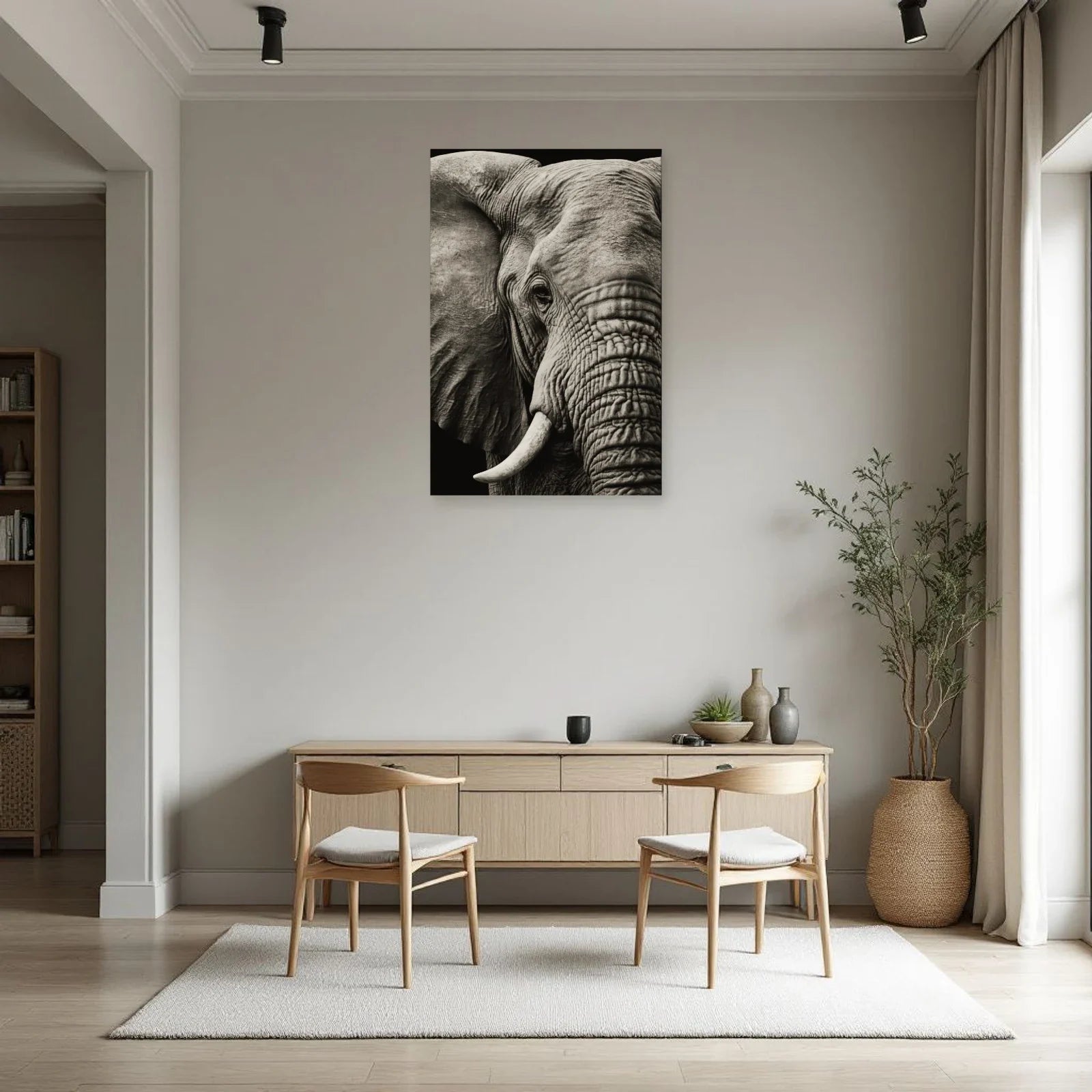 Portrait Éléphant Macro dans une salle à manger - Art Virtuoso