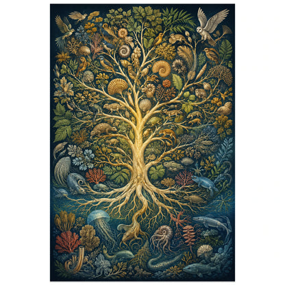 Affiche Arbre du vivant – Ramifications, illustration scientifique artistique / planche botanique verticale, format 30 × 45 cm