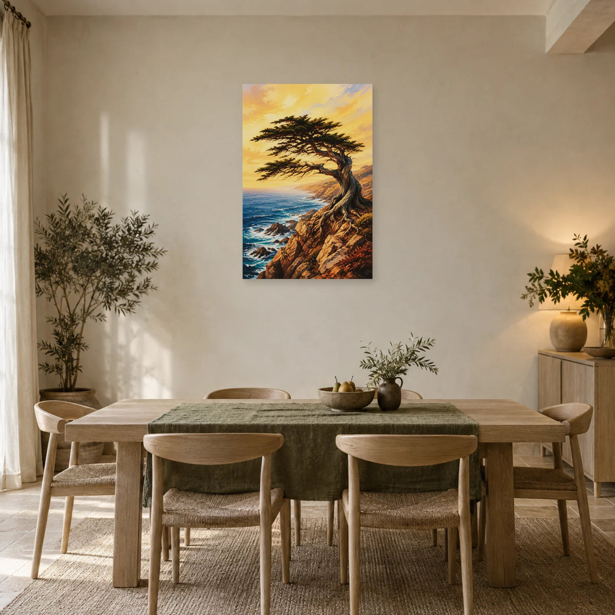 Affiche Arbre du vent – Falaise marine dans une salle à manger - Art Virtuoso