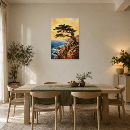 Affiche Arbre du vent – Falaise marine dans une salle à manger - Art Virtuoso