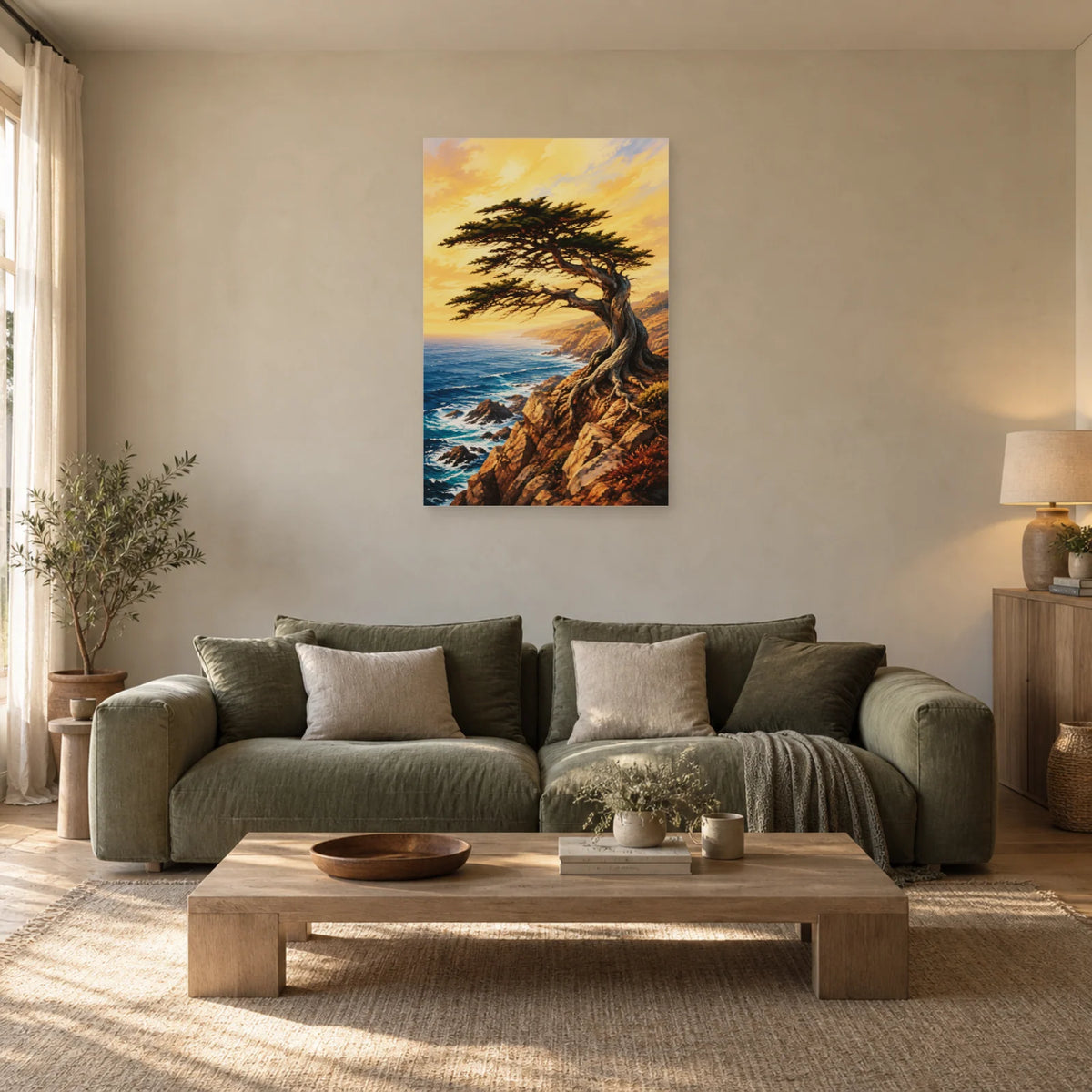 Affiche Arbre du vent – Falaise marine dans un salon - Art Virtuoso