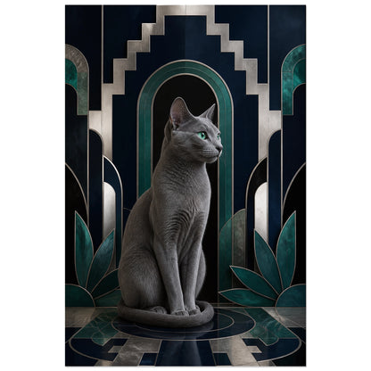 Affiche Bleu russe – Regard émeraude, art déco contemporain / illustration graphique verticale, format 30 × 45 cm
