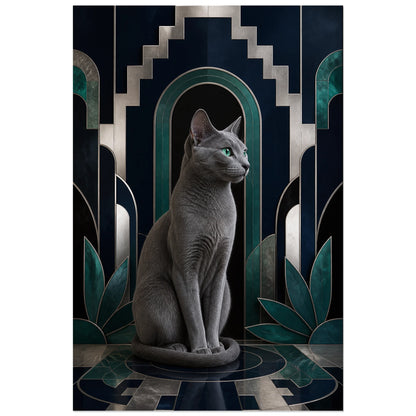 Affiche Bleu russe – Regard émeraude, art déco contemporain / illustration graphique verticale, format 60 × 90 cm