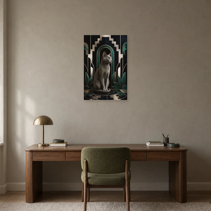 Affiche Bleu russe – Regard émeraude dans un bureau - Art Virtuoso