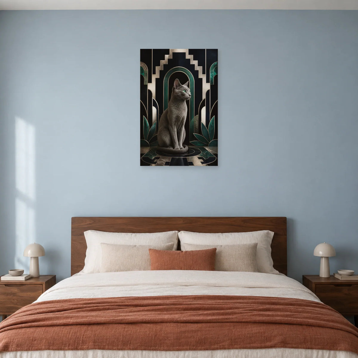 Affiche Bleu russe – Regard émeraude dans une chambre - Art Virtuoso