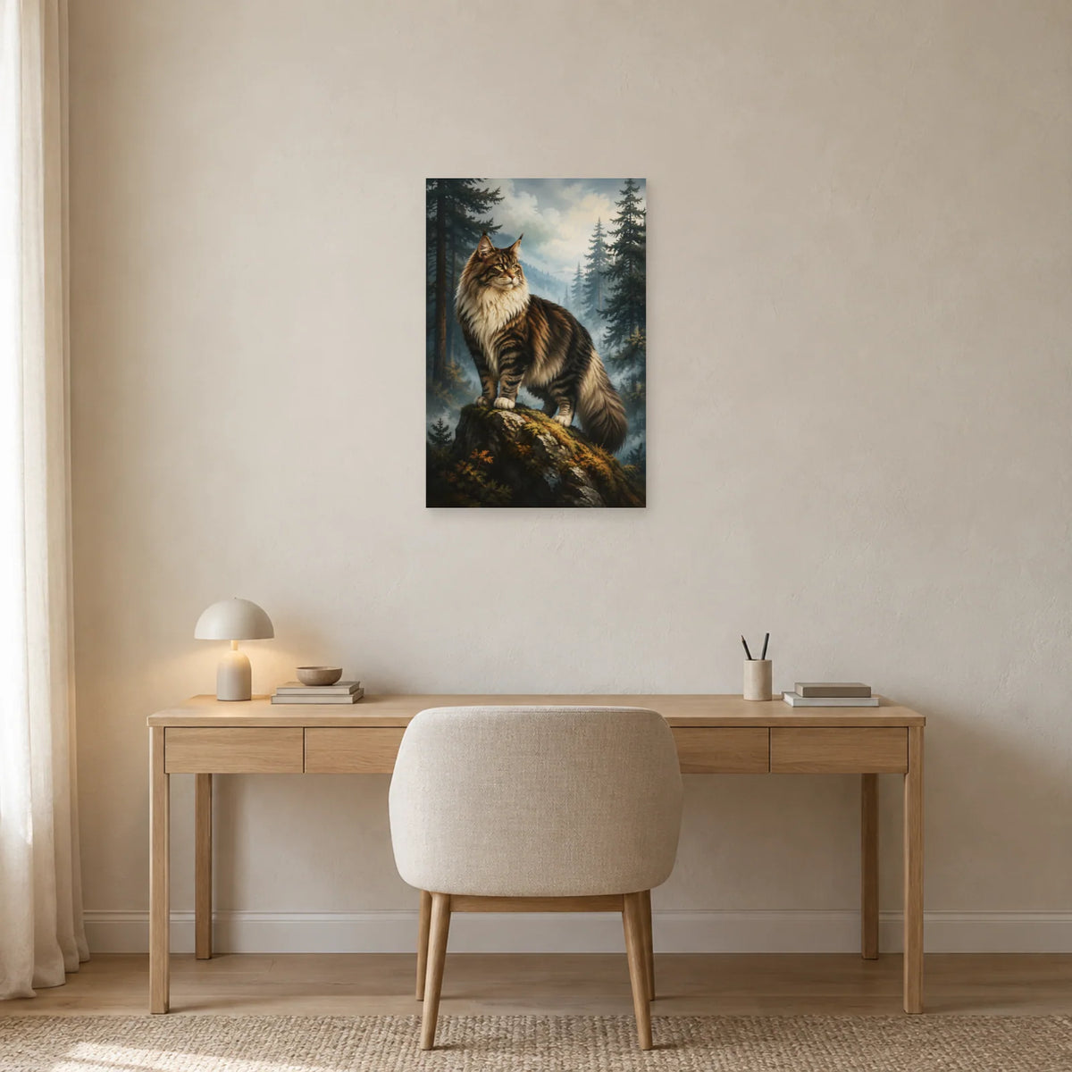 Affiche Chat norvégien – Forêt brumeuse dans un bureau - Art Virtuoso