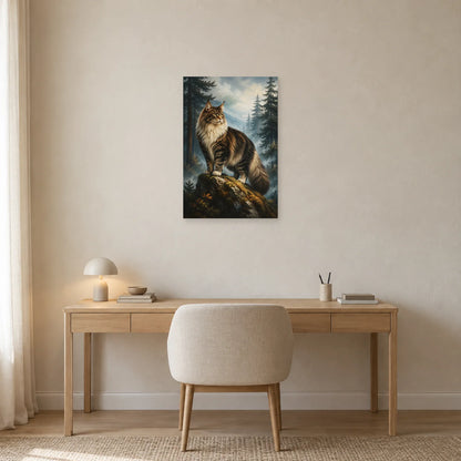 Affiche Chat norvégien – Forêt brumeuse dans un bureau - Art Virtuoso