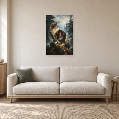 Affiche Chat norvégien – Forêt brumeuse dans un salon - Art Virtuoso