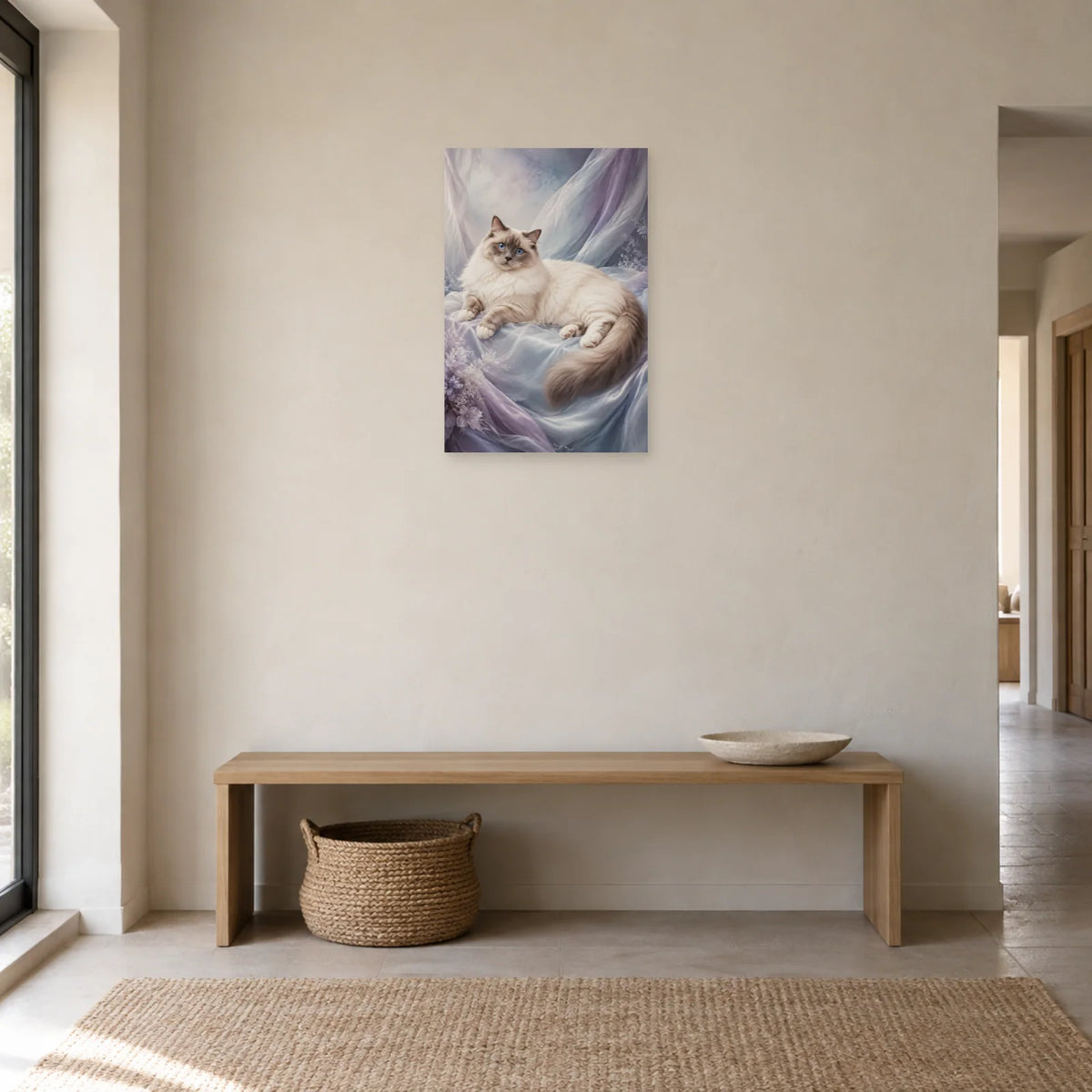 Affiche Chat Ragdoll – Drapés de brume dans une entrée ou un couloir - Art Virtuoso