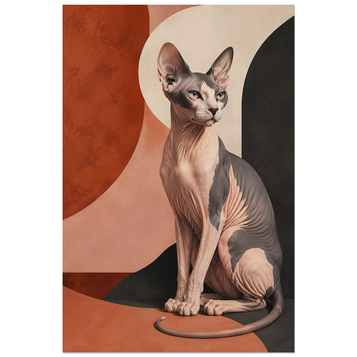 Affiche Chat Sphynx – Sculpture terracotta, illustration sculpturale / abstraction moderniste verticale, format 40 × 60 cm
