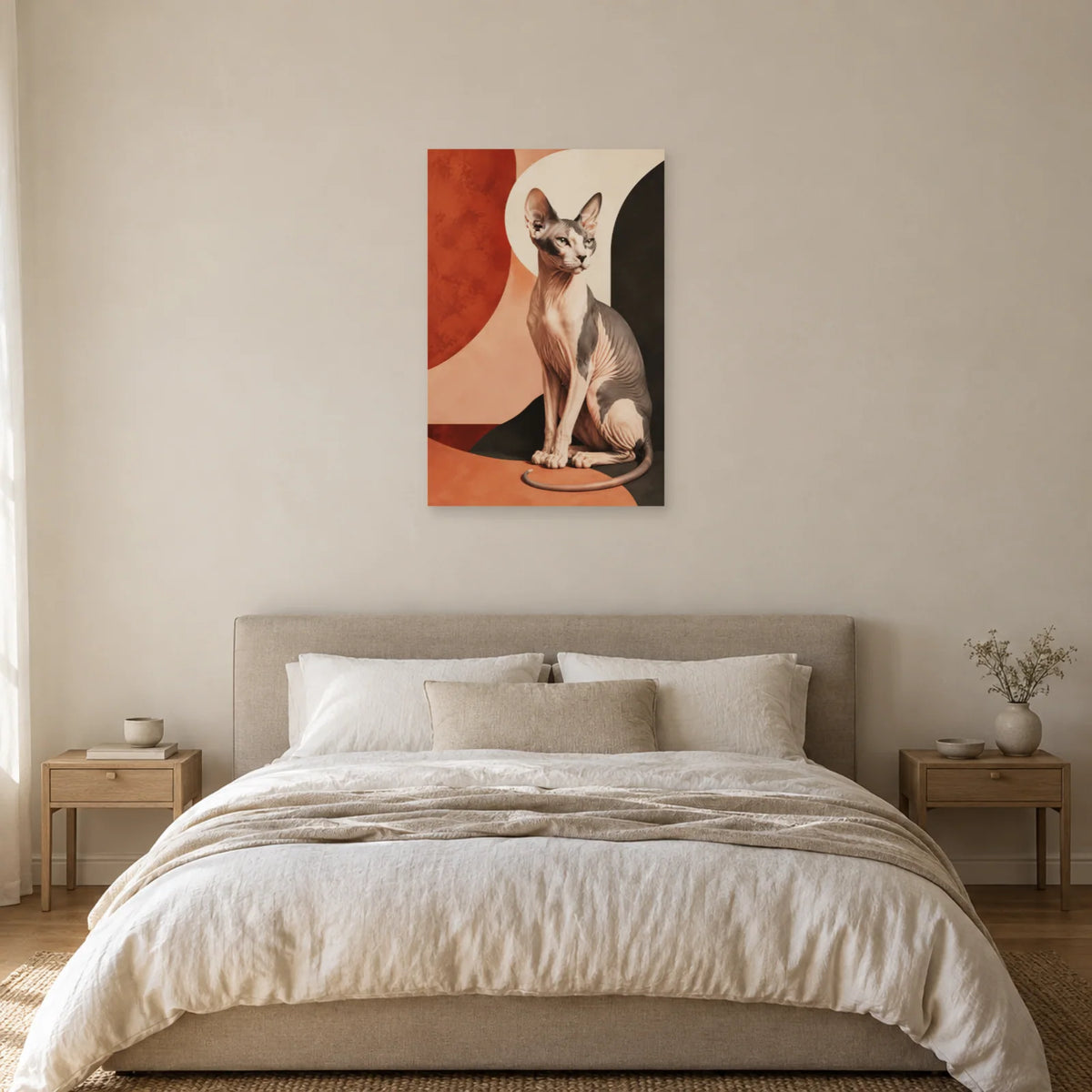 Affiche Chat Sphynx – Sculpture terracotta dans une chambre - Art Virtuoso