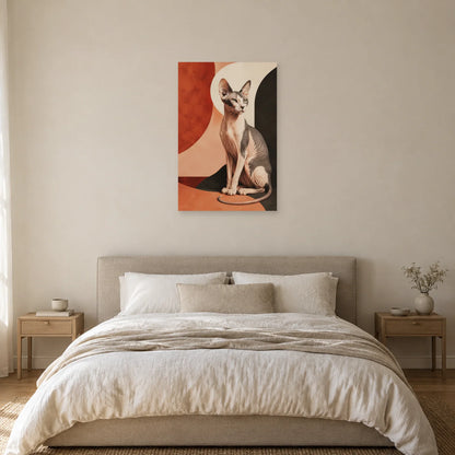 Affiche Chat Sphynx – Sculpture terracotta dans une chambre - Art Virtuoso