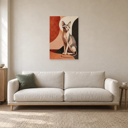 Affiche Chat Sphynx – Sculpture terracotta dans un salon - Art Virtuoso