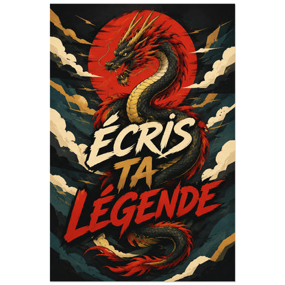 Dragon enroulé sur disque rouge, affiche 30 × 45 cm