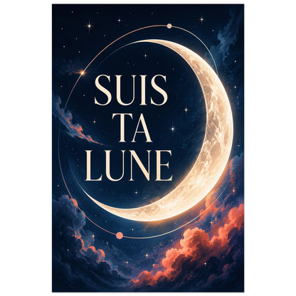 Croissant lumineux et fin arc orbital au-dessus de nuages corail, affiche 30 × 45 cm