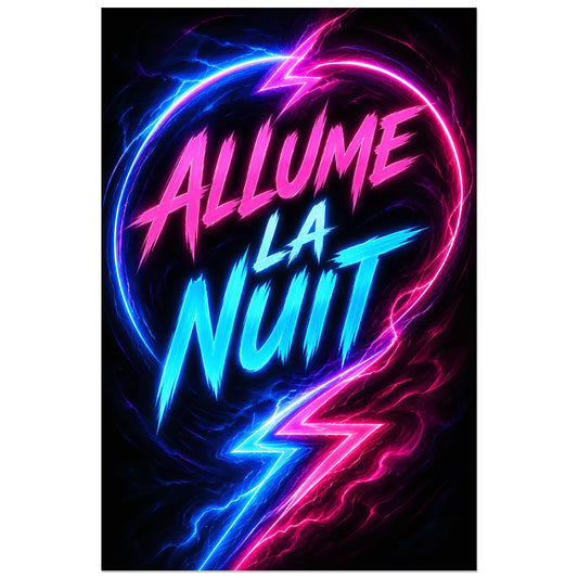 Effet néon rose et bleu sur fond noir, affiche 30 × 45 cm