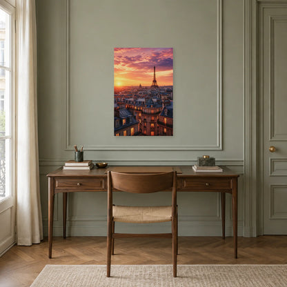Affiche Toits de Paris - Eiffel au couchant dans un bureau - Art Virtuoso