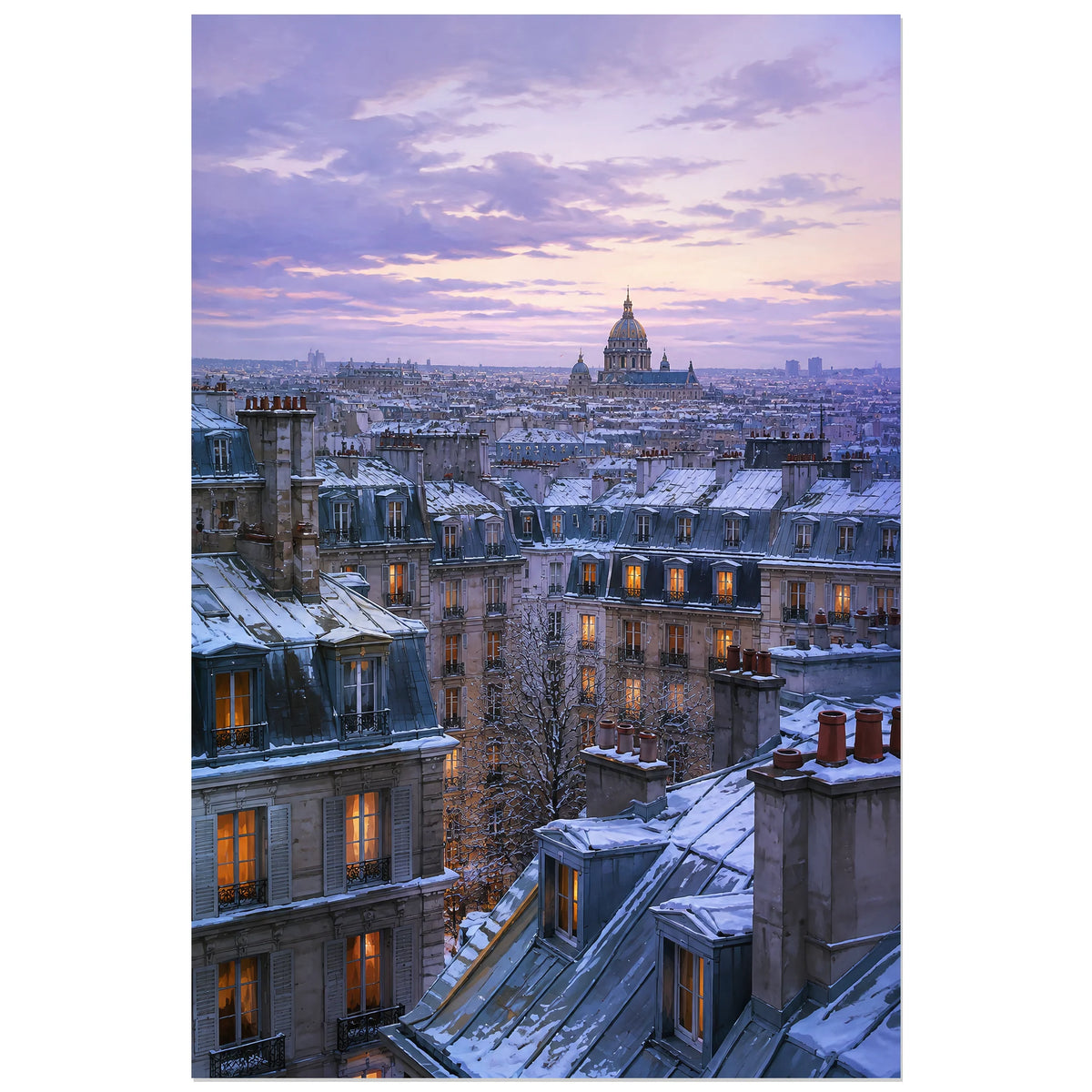 Panorama hivernal sur les toits de Paris, affiche 60 × 90 cm