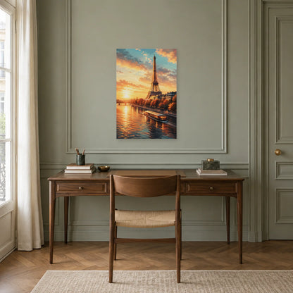 Affiche Tour Eiffel - Or sur la Seine dans un bureau - Art Virtuoso
