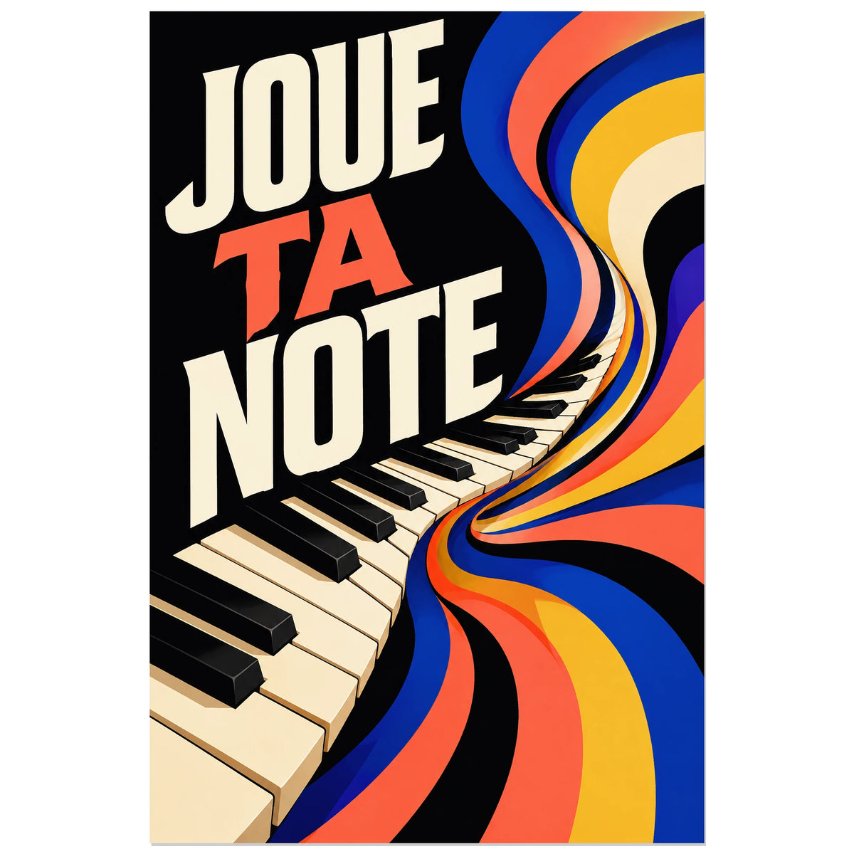 Clavier noir et ivoire avec rubans bleus, affiche 30 × 45 cm