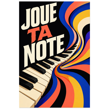 Clavier noir et ivoire avec rubans bleus, affiche 30 × 45 cm