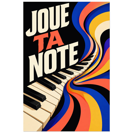Clavier noir et ivoire avec rubans bleus, affiche 30 × 45 cm