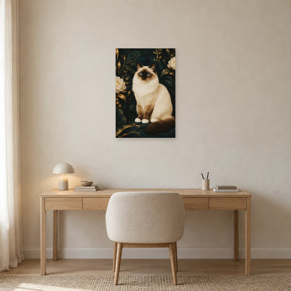 Affiche Sacré de Birmanie – Regard saphir dans un bureau - Art Virtuoso