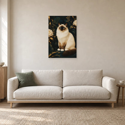 Affiche Sacré de Birmanie – Regard saphir dans un salon - Art Virtuoso